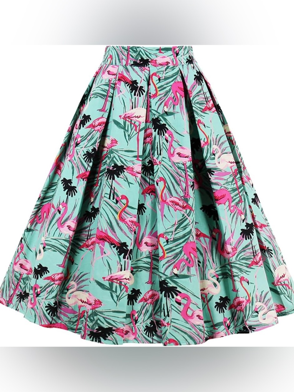 Women’s Tropical Flamingo Print Circle Skirt - Mint Pink